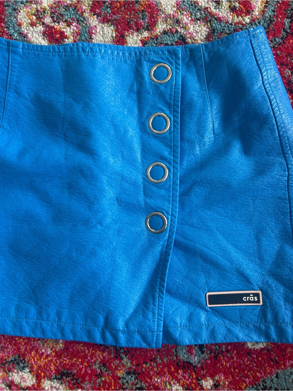 Cras Electric Blue Faux Leather Mini Skirt with Grommet Detail - Picture 2 of 5
